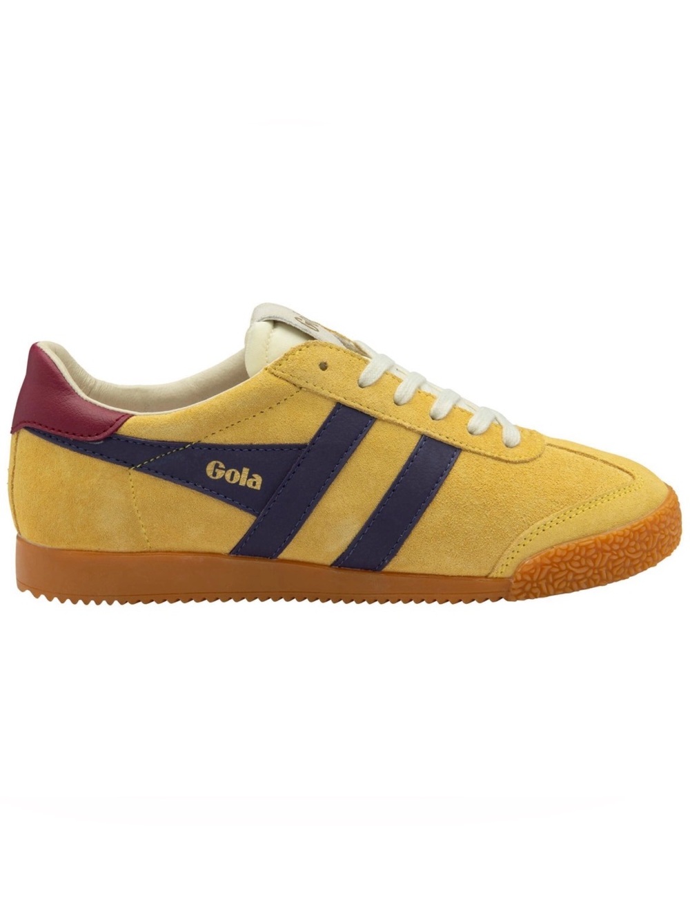 Gola Yellow Suede Sneakers with Navy and Burgundy Accents - Picture 3 of 3